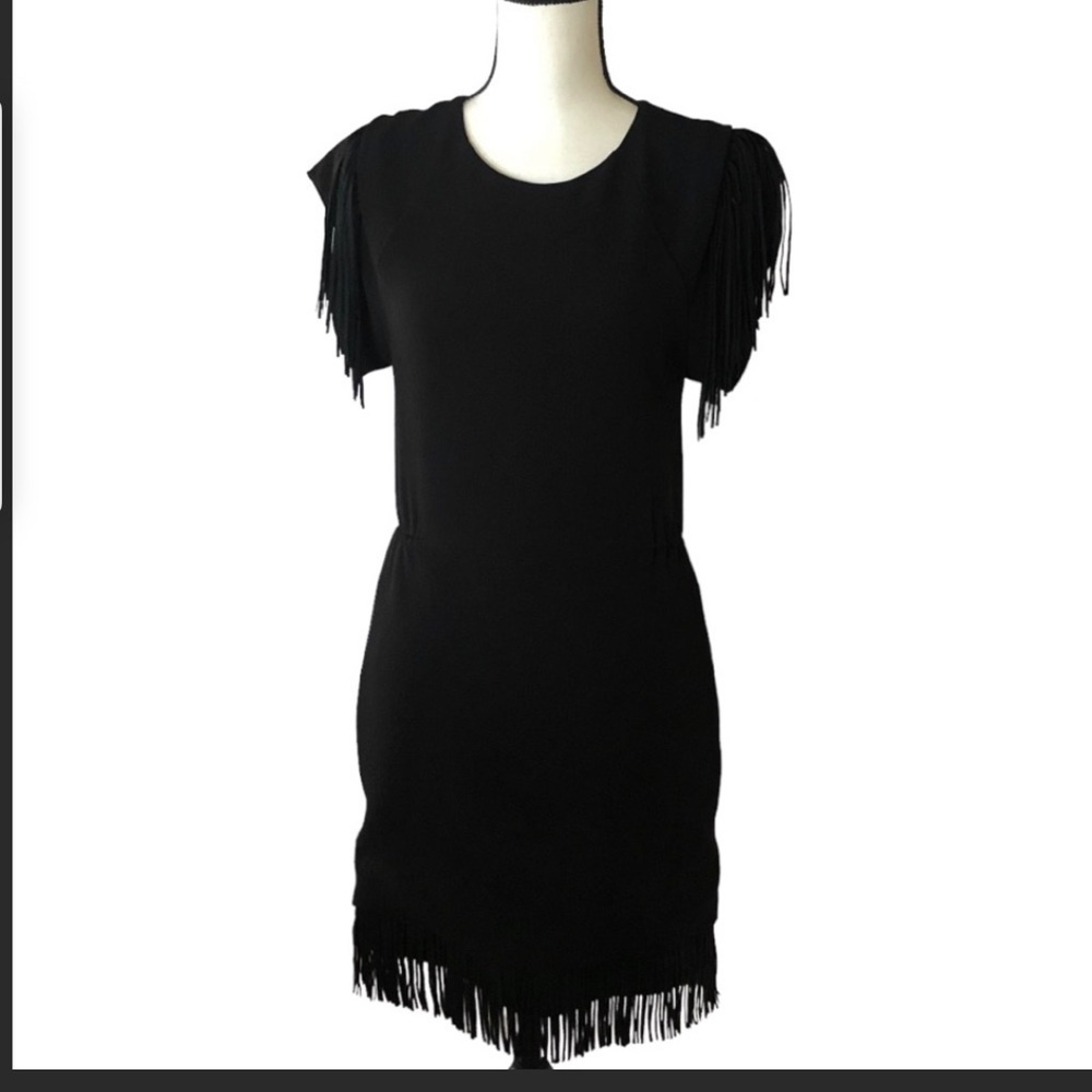 Maje black RENATA fringe dress - Picture 3 of 7